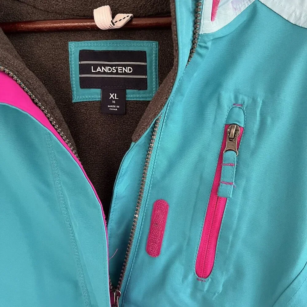 LANDS END Squall Waterproof Insulated Winter Jacket, Teal/Fuschia- Size XL (16)